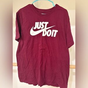 Nike Maroon Short Sleeve Tee with White "Just Do It" Logo